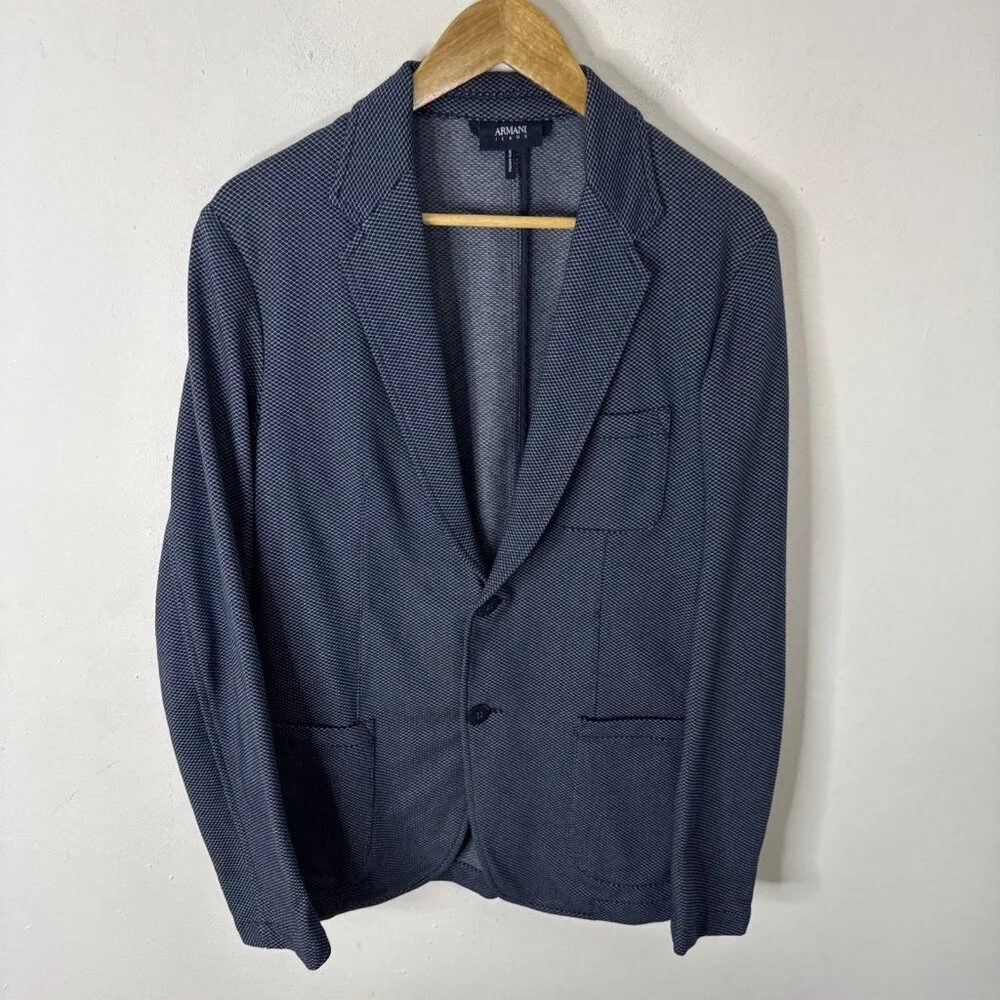 Armani Jeans Blue Textured Blazer Jacket Men L‎ Casual Knit Sports Coat